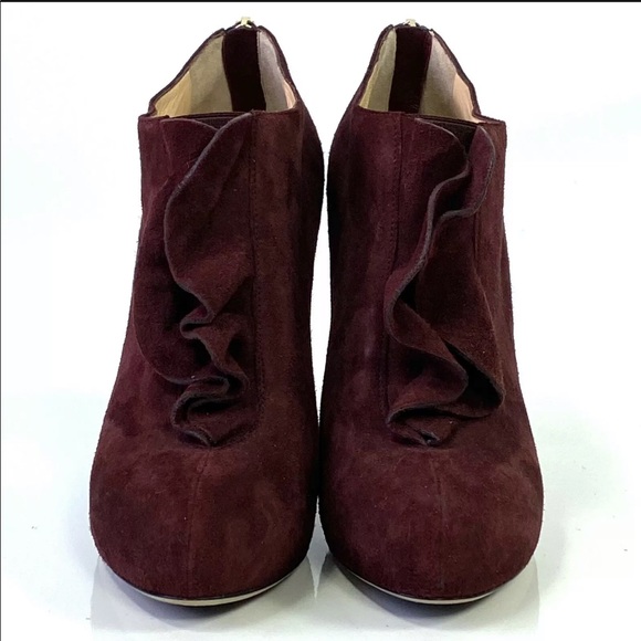 Valentino Burgundy Suede High Heel Ankle Booties - Picture 10 of 14